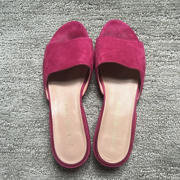 Stuart Weitzman Slide Mule Sandals Geranium Fuchsia Pink Suede Size 8 M - Picture 3 of 6